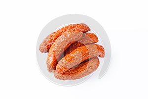 Kielbasa sausages on white background