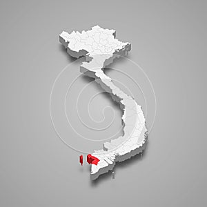 Kien Giang region location within Vietnam 3d map