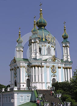 Kiev Andreevskaya church gold cupola in sky