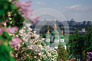 Kiev Botanical Garden in spring time with bright lilac trees. Kiev, Ukraine