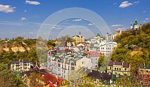 Kiev city old town vozdvizhenska and honcharna street capital of ukraine kyiv photo