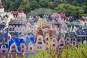 Kiev city. Old town, Vozdvizhenska and Honcharna street. photo