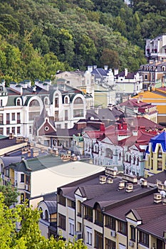 Kiev city. Old town, Vozdvizhenska and Honcharna street. photo