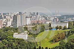 Kiev city skyline from above, downtown cityscape, capital of Ukraine