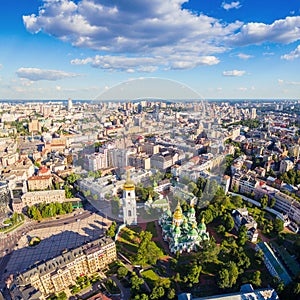 Kiev City skyline aerial view. Cityscape capital of Ukraine.