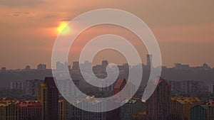 Kiev cityscape during dramatic sunset with amazing cloudscape, Ukraine.