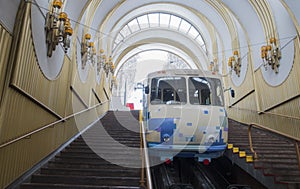 The Kiev funicular. The interior of the lower station is a stram.