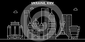 Kiev silhouette skyline. Ukraine - Kiev vector city, ukrainian linear architecture, buildings. Kiev travel illustration