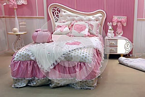 Kiev, Ukraine, 21.02.2014 children`s bedroom for a girl in pink