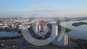 Kiev, Ukraine. An aerial view of the city on a summer day. High-rise buildings and car traffic