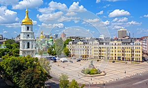 Kiev, Ukraine, city view with St. Sophia`s golden dome cathedral photo