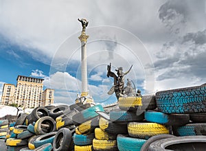 Kiev, Ukraine, colorful tires yellow and blue