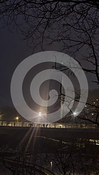 Kiev, Ukraine December 31, 2021: Monument arch Friendship of the peoples frienship arch at night with lights photo