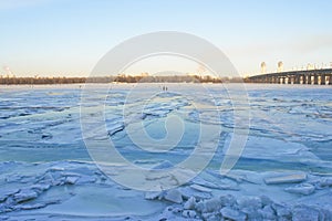 Kiev - Ukraine, Frozen Dnieper river photo