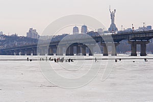 Kiev - Ukraine, Frozen Dnieper river photo