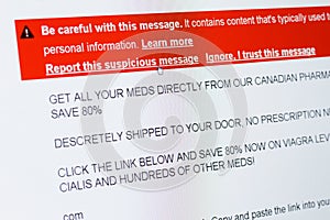 KIEV, UKRAINE - July 13 2014: Warning about spam email message in Google Mail photo