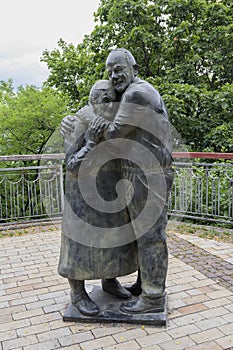 Kiev, Ukraine - June 24, 2017: Monument to Italian prisoner of war Luigi Pedutto and consigned to forced labor Ukrainian Mokrin Yu