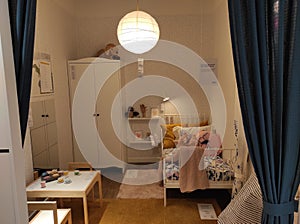 KIEV, UKRAINE - MARCH 06, 2021: Children`s room at the IKEA store.