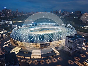 Kiev, Ukraine - May 21: Aerial night view of Olimpiyskiy National Sports Complex in Kiev