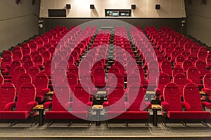 08.03.2019 Kiev, Ukraine. Movie theater empty auditorium with seats. before the session