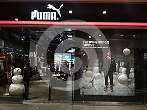 KIEV, UKRAINE - November 16, 2019: Puma store in Kiev. PUMA, a German multinational company that designs and manufactures sports a