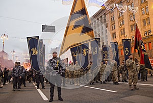 Kiev, Ukraine - October 14, 2017: Nationalist parties and movements during the march