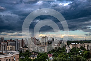 Kiev Ukraine panorama  view storm day building