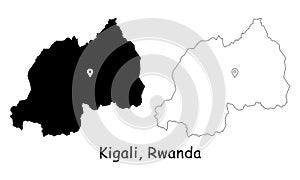 Kigali, Rwanda. Detailed Country Map with Location Pin on Capital City.