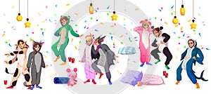 Kigurumi pajama party, youth in animal costumes