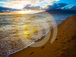 Kihei Sunset and Beach Footprints photo