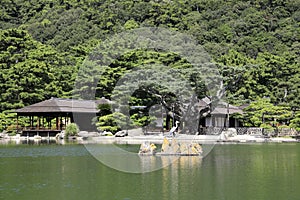 Kikugetsu teahouse and south lake in Ritsurin garden