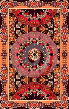 Kilim. Beautiful carpet in ethnic style with mandala - star and ornamental frame