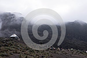 Kilimanjaro view camp in fog