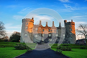Kilkenny Castle and gardens in the evening