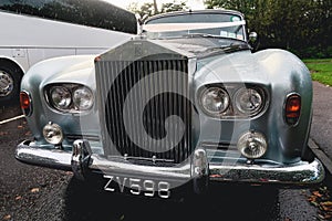 Killarney, Ireland 22.10.2021: The emblem of Rolls-Royce, Spirit of Ecstasy,Black and White, Wedding luxury clasical car