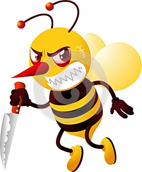 Killer bee holding knife with mad face