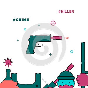 Killer silenced pistol filled line icon, simple illustration