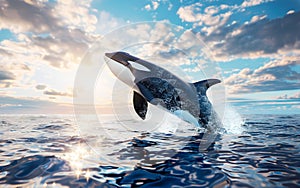 Killer Whale jumping out of the water, wild nature and animals concept