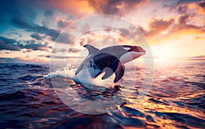 Killer Whale jumping out of the water, wild nature and animals concept