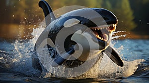 Killer whale, marine mammal washed ashore. A large representative of cetaceans. A scary animal that needs help.
