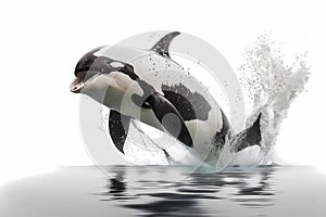 Killer whale Orcinus Orca in the jump, isolated on white background.