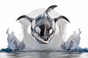 Killer whale Orcinus Orca in the jump, isolated on white background.