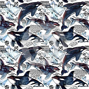 Killer whale seamless pattern.