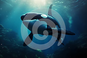 killer whale swim under sea ai generated