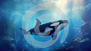 Killer whales (orcas) swim