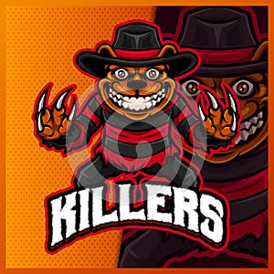 Killers Friday the 13th slasher Jason Voorhees with axes mascot esport logo design illustrations vector template, Hallowen logo photo