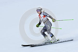 Ragnhild Mowinckel of Norway in the finish area after the first run of the giant slalom