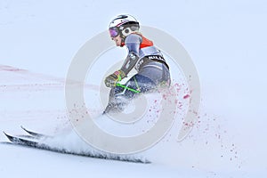 Ragnhild Mowinckel of Norway in the finish area after the first run of the giant slalom