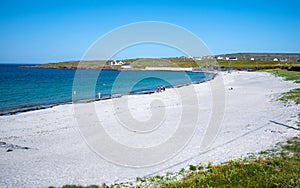 Kilmurvey beach with a blue flag of the Inis Mor, Co, Galway, Inishmore