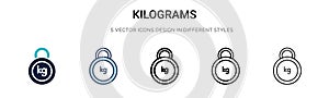 Kilograms icon in filled, thin line, outline and stroke style. Vector illustration of two colored and black kilograms vector icons